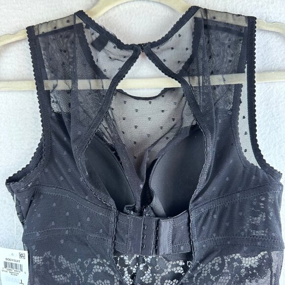 NWT INC International Concepts Bodysuit Women Small Black Mesh Grunge Cheeky - Picture 12 of 13